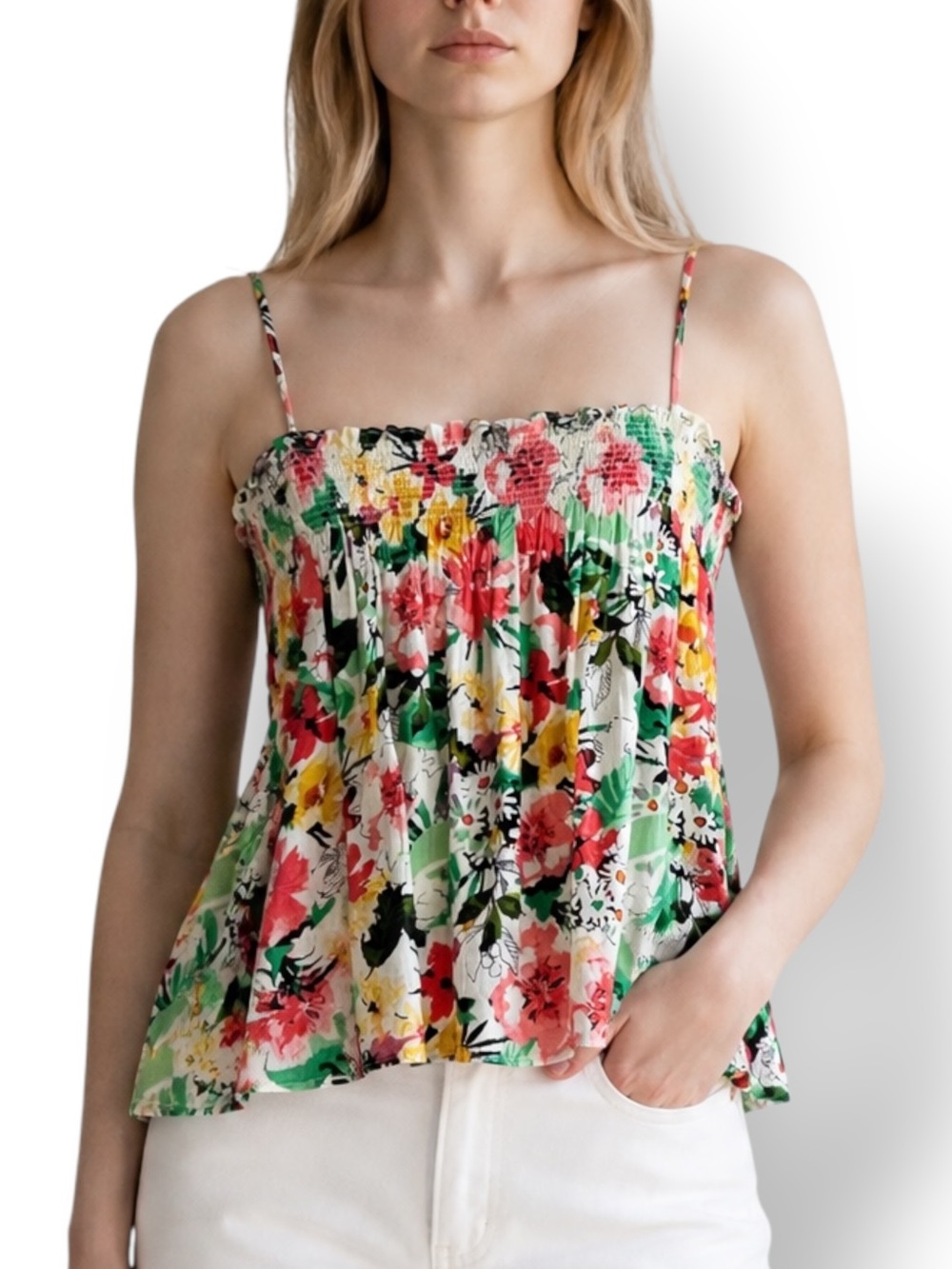 4/$20 Lush Floral Smocked Swing Cami Tank Top Small